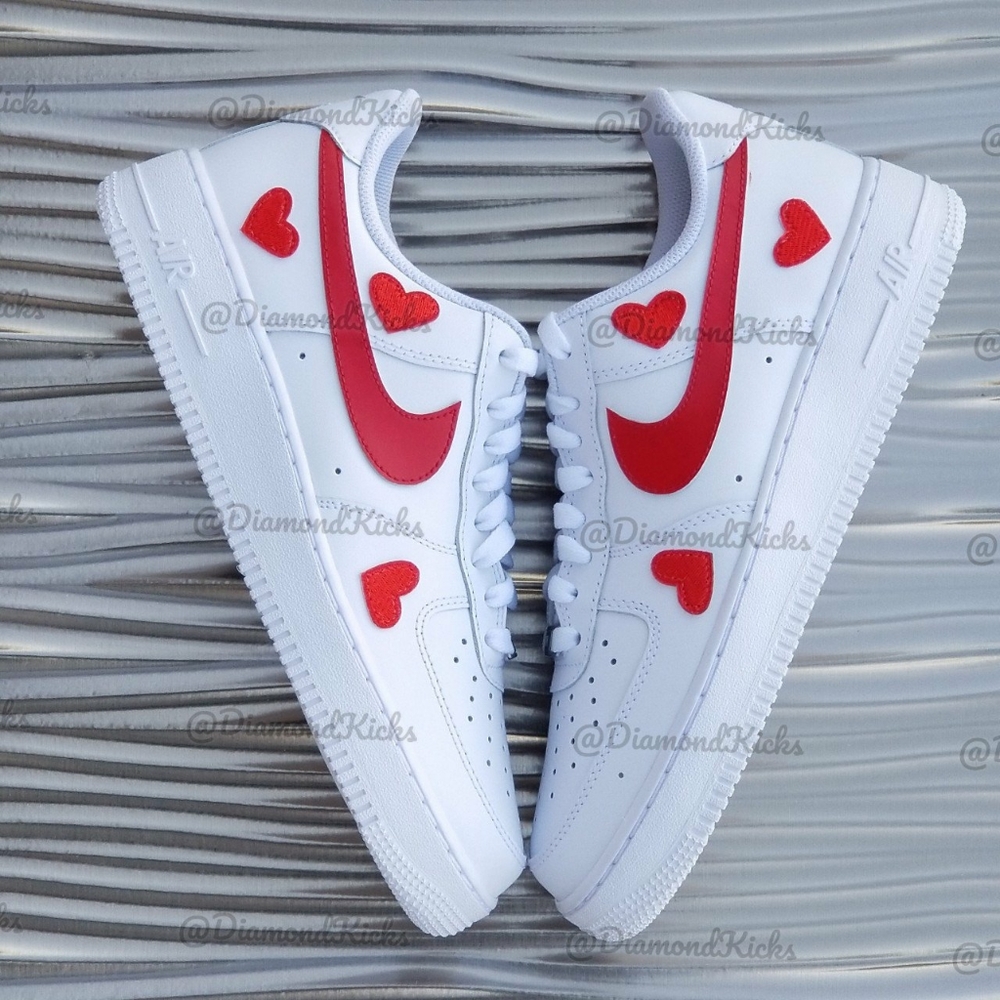 Custom Nike Air Force 1 Custom Hearts White Red